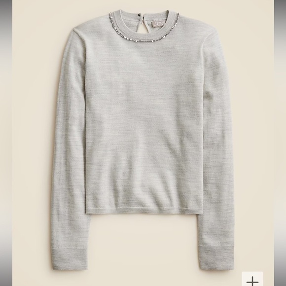New J Crew Carolyn Embellished Fitted Crewneck Sweater Merino Wool $98 small - Picture 1 of 10